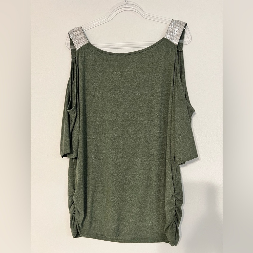 Rosegal Open Shoulder Silver Sequin Strap Short Sleeve Green Top 2XL - Picture 2 of 9